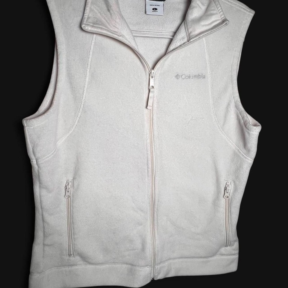 Columbia Womens Fleece Vest Off White Full Zip Sleeveless Jacket‎ Large